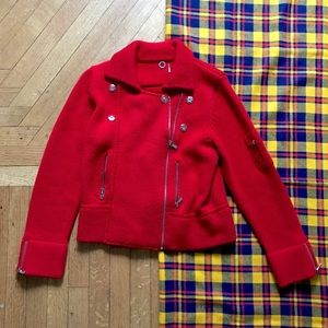Anthro One Girl Who Red Knit Moto Sweater Jacket